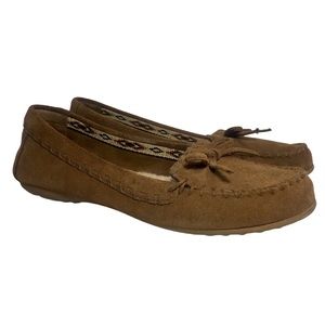 MINNETONKA Brown Suede Moccasins Fleece Lined #69603